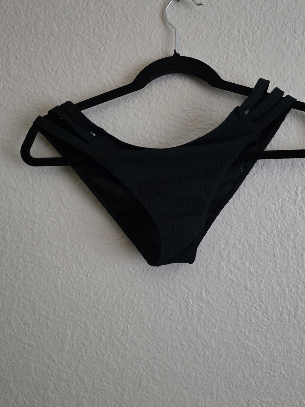 Shade & Shore Black Ribbed Bikini Bottom with Triple Side Straps